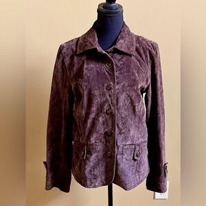 I.E. Relaxed Brown Suede Leather Button Front Jacket Women’s Medium Vintage 90s